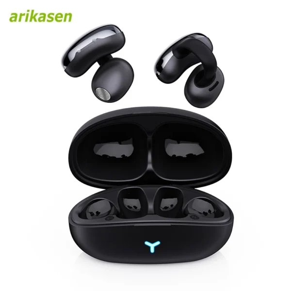 Clip-On Open Ear Headphones Earbuds with LED Charging Case 55 Hours Playtime Sports Earbuds Wireless Earbuds Bluetooth 5.3 Clip