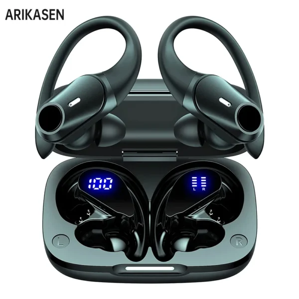 Bluetooth Earphones TWS Deep Bass with Earhook LED Charging Case Type C Microphones Running Earbuds Sports Wireless Headphones