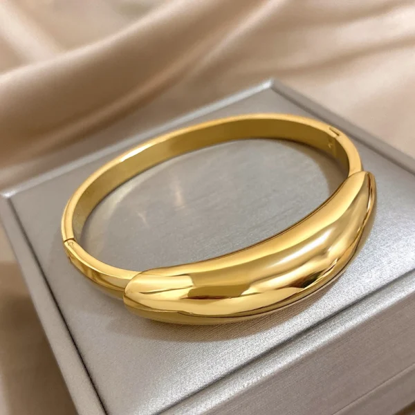 Chunky Geometric Smooth Golden Stainless Steel Bangle Bracelets