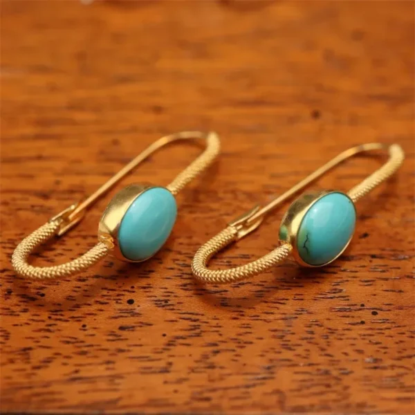 Delicate Oval Green Stone Earrings for Women Gold Color Dangle Hoop Earrings Jewelry