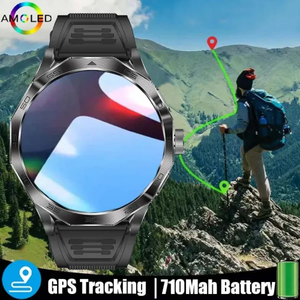 2024 New GPS Smartwatch for Men - 710mAh Battery, 1.85" AMOLED HD Screen, Bluetooth Call, Sport Mode & Compass