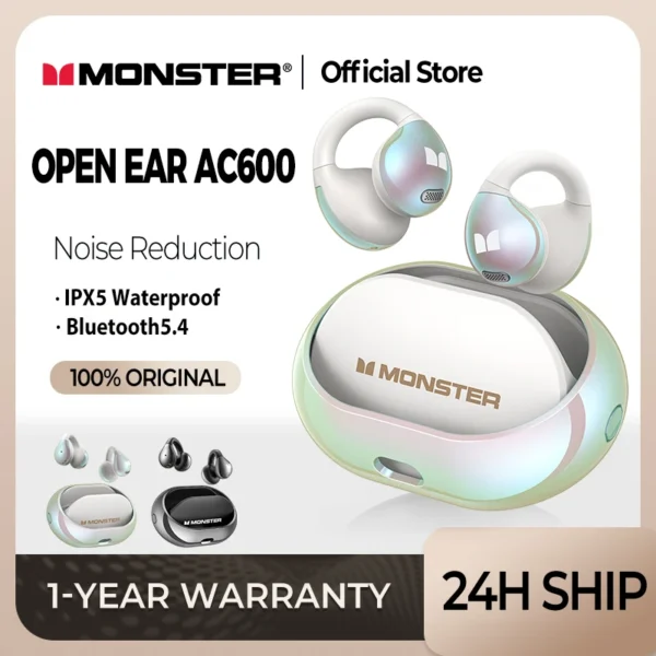 Monster Rotating Bluetooth Earphones Ear Clip AC600 Rotating Wireless Sports Headphones Mic Waterproof Touch Control Earbuds