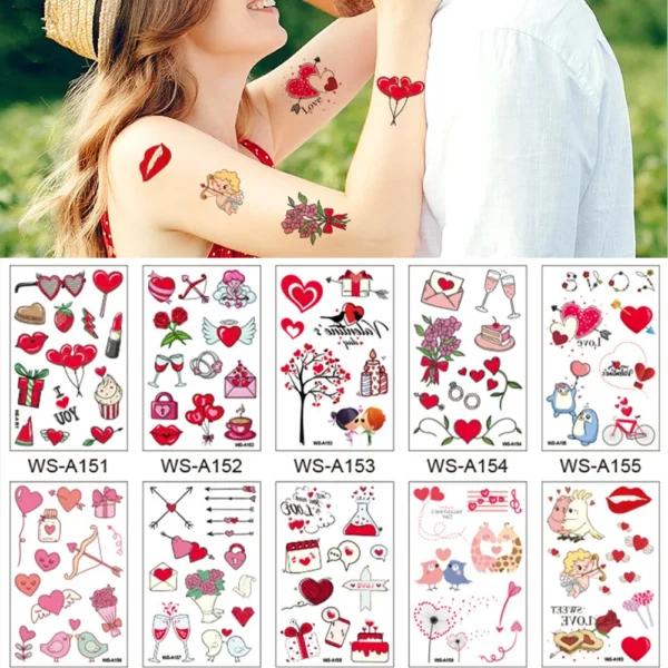 10 Kinds Sweet Love Tattoos Disposable Wedding Anniversary Party Temporary Body Arm Stickers Waterproof Makeup Concealer Sticker