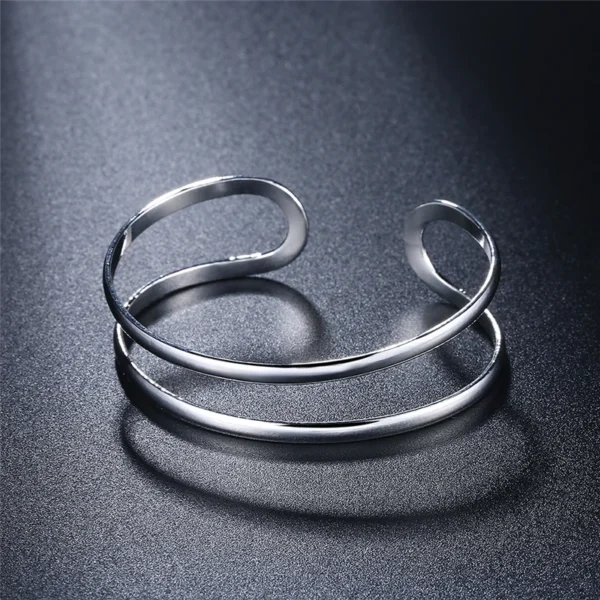 DOTEFFIL 925 Sterling Silver Double Circle Line Bangle Bracelet For Woman Wedding Engagement Fashion Charm Party Jewelry