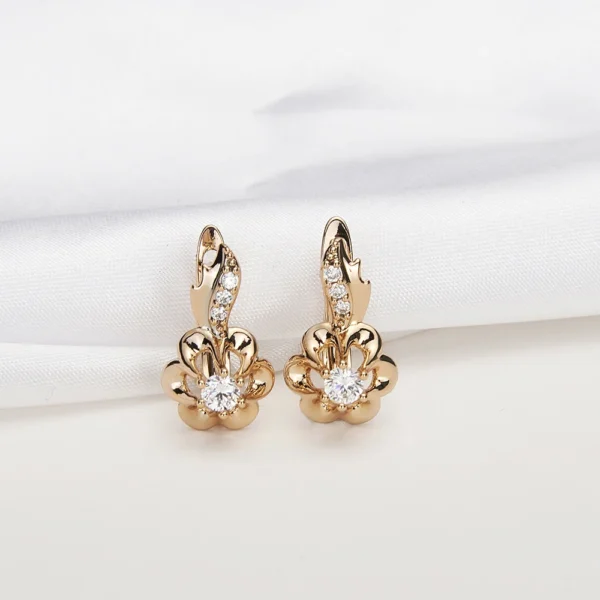 Harong Luxury Copper Flower Crystal Stud Earrings Female Gold Color Metal Small Earring Jewelry Accessories Gift For Woman Girl