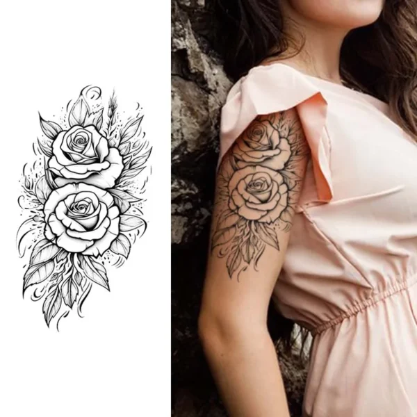 Flower Waterproof Temporary Tattoo for Arm and Clavicle, Long-Lasting, Realistic Fake Tattoo for Men and Women