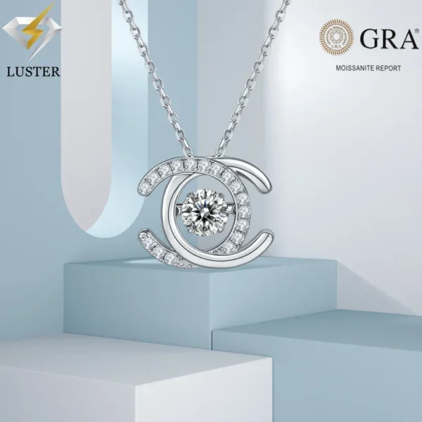 LUSTER Moissanite Pendant Necklace D Color 925 Sterling Silver 18K White Gold Plated Diamond Test Passed Jewelry Gift for Women