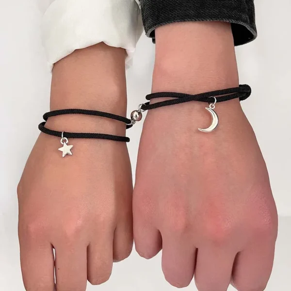 2Pcs Fashion Star Moon Magnetic Pendant Couple Bracelets for Women Handmade Rope Chain Bracelet Friendship Minimalist Jewelry