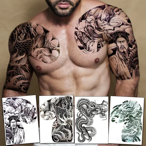 Large Size Men Temporary Tattoo Sticker Arm Shoulder Chest Body Art Painting Sexy Fake Tattoos Male Muscle Waterproof Decals Big