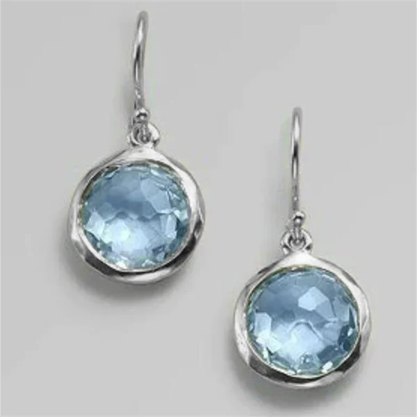 Fashion Silver Color Round Sea Blue Stone Earrings Exquisite Personality Party Engagement Dangle Earrings for Women Jewelry