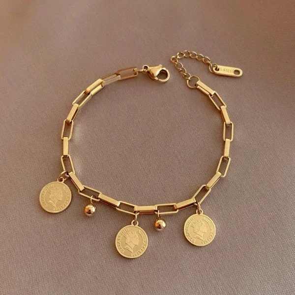 14K Gold Plated New Trendy Round Portrait Bracelets For Women High Quality Jewelry Stainless Steel Chain Graduation Gift Ins