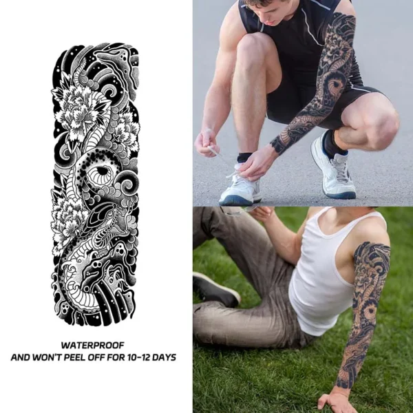 Sea Snake Full Arm Waterproof Temporary Tattoo Sticker, Long-lasting for 1-2 weeks, Realistic Semi-Permanent Fake Tattoo