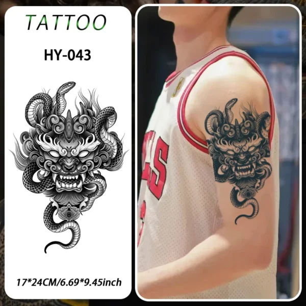 Demon Mask Arm Waterproof Temporary Tattoo Sticker, Long-lasting Waterproof for 1-2 weeks, Realistic Semi-Permanent Fake Tattoo