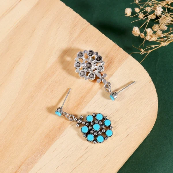 Bohemian Earrings for Women Round Flower Blue Beads Vintage Dangle Silver Color Hook Earrings Fine Jewelry - Image 3