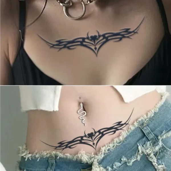 8pcs Succubus Waterproof Temporary Tattoo, Lasting 1-2 Weeks, for Abdomen and Waist, Realistic Semi-Permanent Fake Tattoo