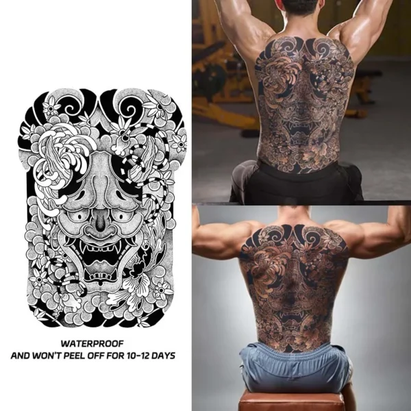 Japanese Style Full-Back Demon, Long-Lasting Waterproof 1-2 Weeks, Temporary Tattoo, Realistic Semi-Permanent Fake Tattoo