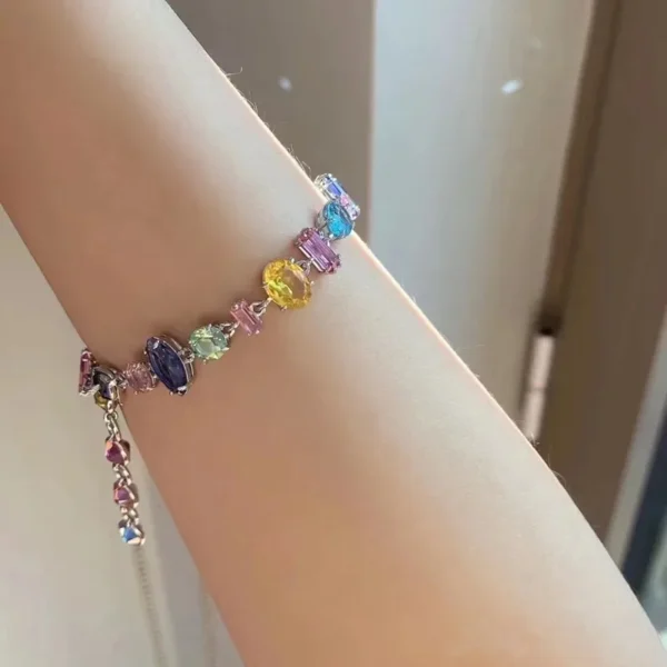 New Sparkling Colorful Crystal Bracelets For Women Korean Zircon Metal Chain Bracelet Party Jewelry Valentine's Day Gift