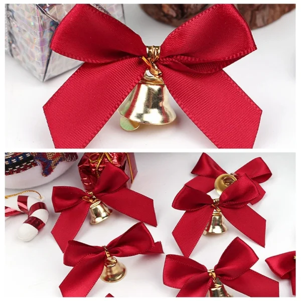 Christmas Bow Tie 10 Pcs Delicate Bowknot Bells Christmas Gift Bows With Small Bells DIY Bows Craft Christmas Tree Decoration