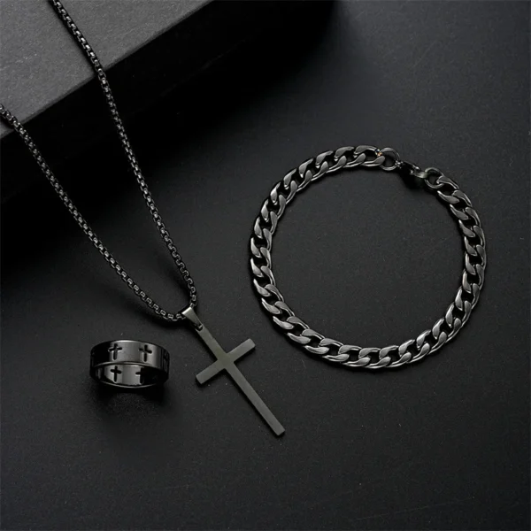 Black Titanium Steel Cross Pendant Necklace for Men Women Minimalist Male Female Chokers Box Chain Necklace Party Jewelry Set