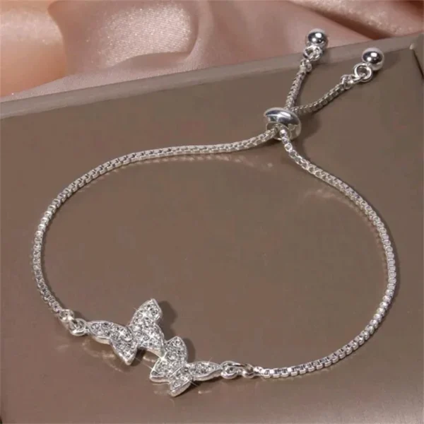 Korean New Luxury Silver Color Crystal Zircon Butterfly Bracelet Women's Fashion Temperament Flower Adjustable Bracelet Jewelry