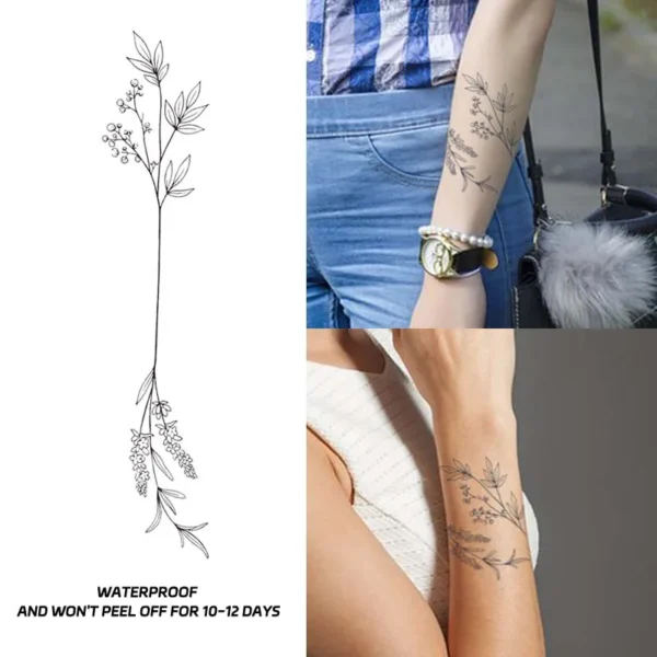 Flower Tassel Armband Waterproof Realistic Temporary Tattoo Sticker, Lasting 1-2 Weeks, Semi-Permanent Fake Tattoo