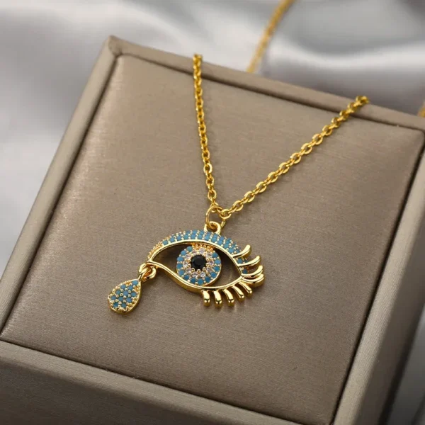 Zircon Blue Evil Eye Necklace for Women Gold Color Stainless Steel Necklace Lucky Turkish Eye Pendants Chain Jewelry Gift collar