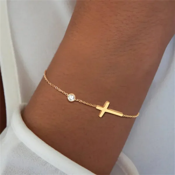 Ultra Thin Chain Link Cross Bracelet Stainless Steel Women's Adjustable Link Stacked Layered Chain Bracelets