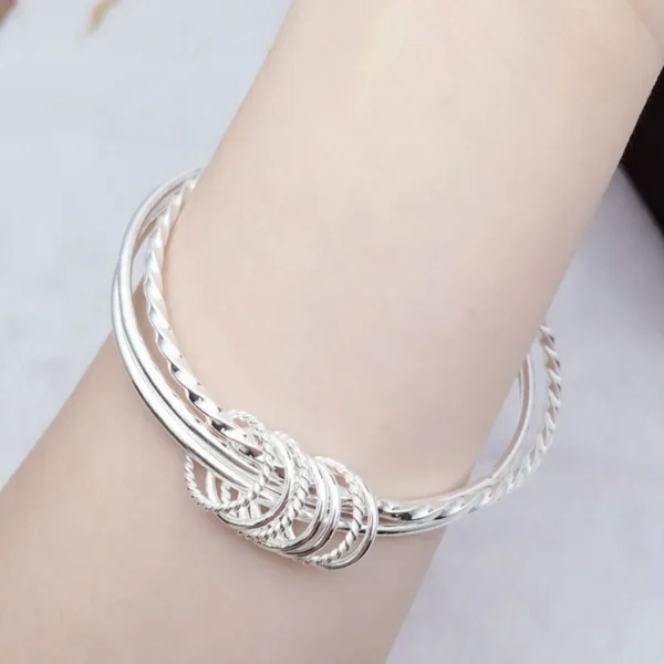 Charms fine Three circles bangle 925 Sterling Silver bracelets for women Fashion noble Party wedding Jewelry Christmas gifts