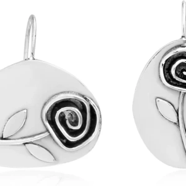 Asymmetric Leaf Metal simple Rose Flower Drop Earrings Vintage Jewelry Ethnic Engraved Antique Silver Color Hook Earring