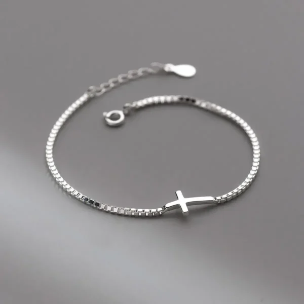 19cm Female Silver 925 Bracelet Cross Bracelet For Women Gift For Girls 925 Silver Cross Bracelet Box Chain Daily