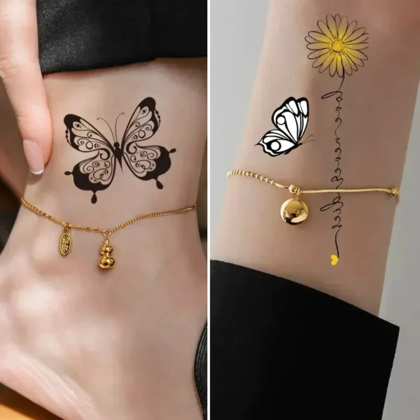 10pcs/set Fake Temporary Tattoos for Girls Ladies Watercolor Butterfly Magritte Summer Waterproof Tattoo Sticker Wrist Hand Neck