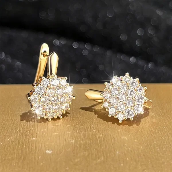 Luxury Crystasl Sunflower Hoop Earrings White Zircon Full Stone Flower Earrings For Women Classic Silver Color Wedding Jewelry