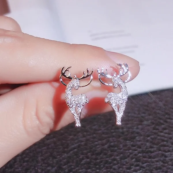 Rinhoo New Fashion Mini Cute Xmas Elk Moose Deer Full Shining Rhinestone Stud Earring For Women Charm Christmas Jewelry Gift