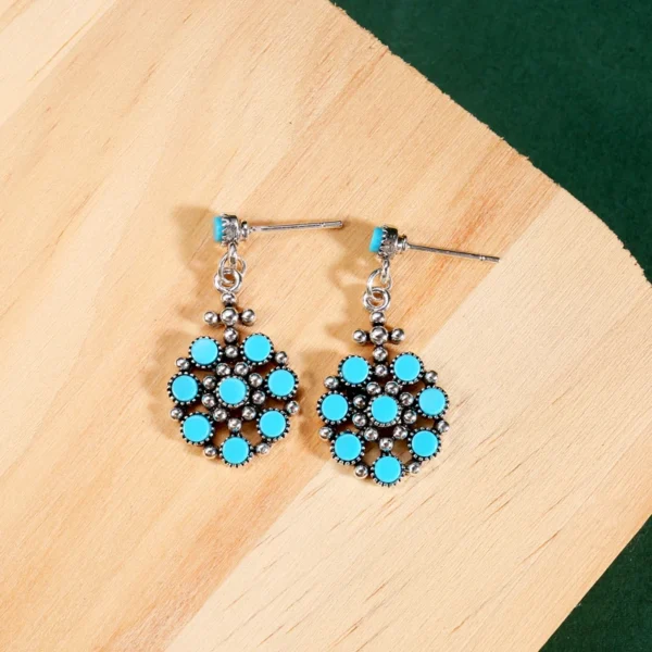 Bohemian Earrings for Women Round Flower Blue Beads Vintage Dangle Silver Color Hook Earrings Fine Jewelry - Image 4