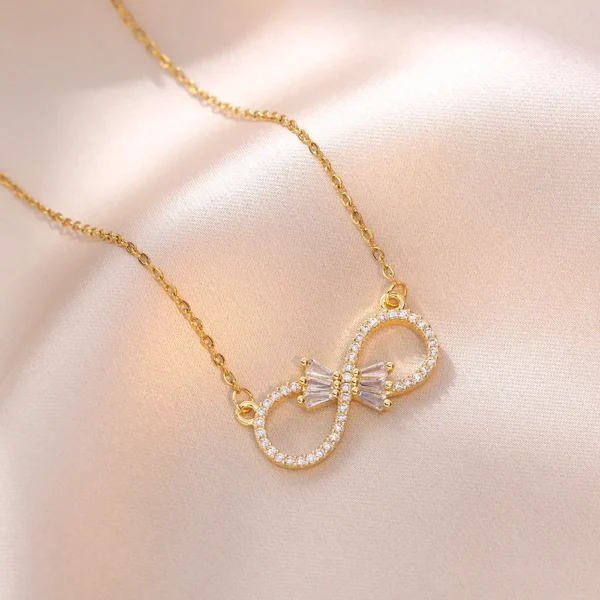 Luxury Sparkly Zircon Infinity Bow Pendant Necklaces for Women Girls Shiny Accessories Jewelry Gifts for Mother Wife Lover