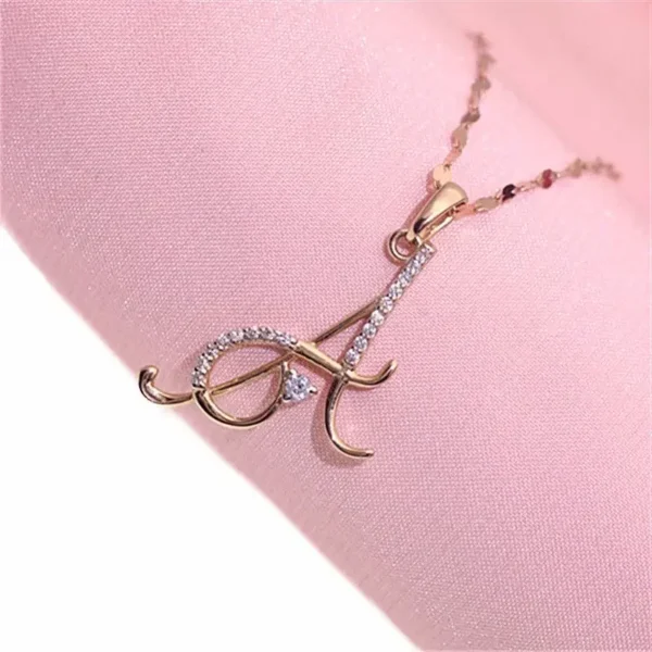 Letter A Elegant Crystal Necklace for women Plated 14K Rose Gold Pendant Fashion clavicle chain Jewelry