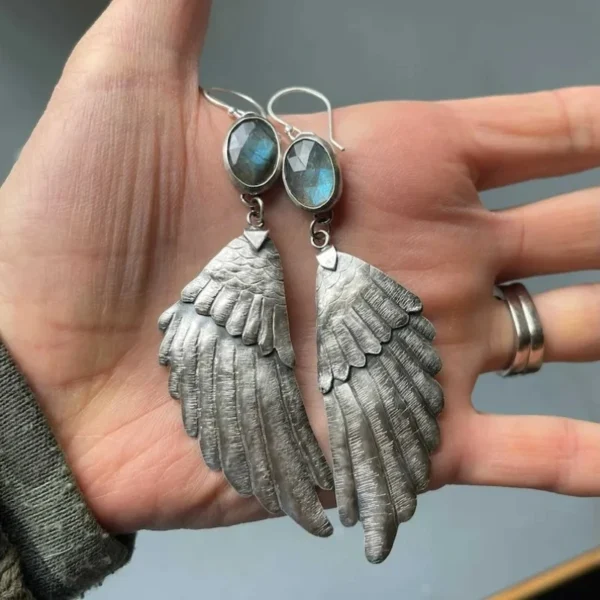 Dazzling Wing Dangle Earrings for Women Silver Color Round White Stone Party Wedding Jewelry Gift