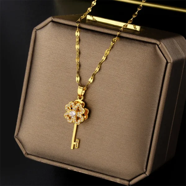 Design Sense Rotatable Lucky Love Key Pendant Stainless Steel Necklaces For Women Korean Fashion Sweet Sexy Female Neck Chain