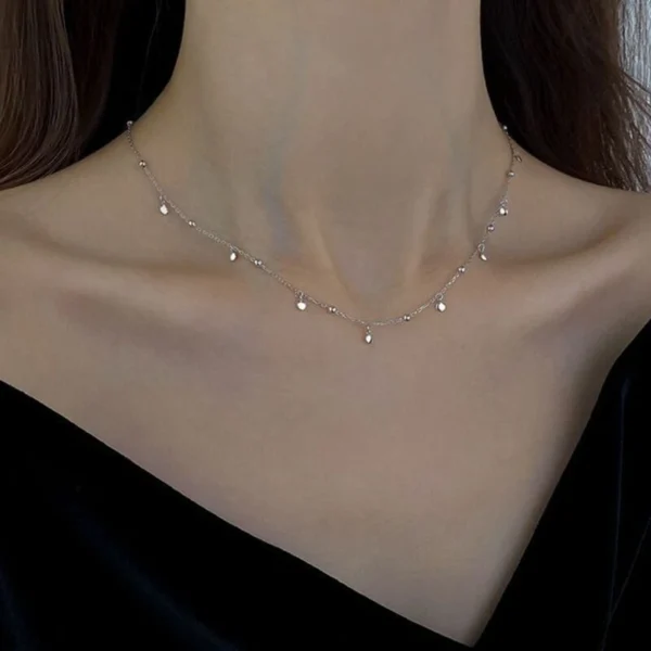 925 Sterling Silver Necklace Shiny Exquisite Round Bead Discs Choker Clavicle Chain Birthday Party Gift Women's Fine Jewelry