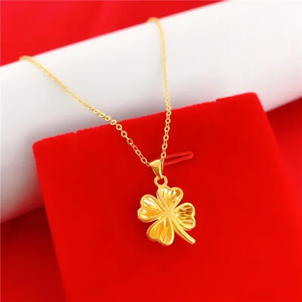 Lucky 14k Gold Color Hollow Clover Necklace for Women Bride Wedding Birthday Valentine's Day Necklace Chain Jewelry Gifts