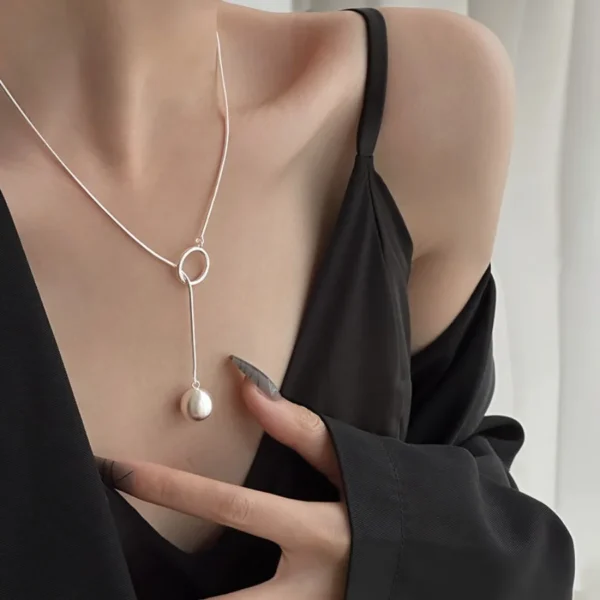 925 Sterling Silver Geometric Simple Ball Shape Necklace for Women Adjustable Engagement Jewelry Wedding Party Birthday Gift