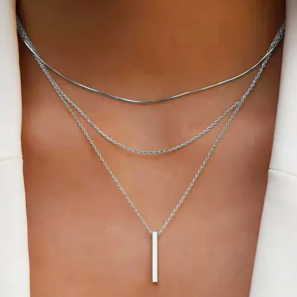 Multilayer Elegant Jewelry Stainless Steel Bar Pendant Snake Chian Necklace Unquie Women Fashion Necklace Wholesale N0380